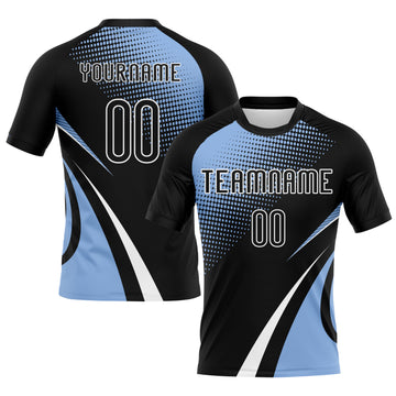 Custom Black Light Blue-White Lines And Dots Sublimation Volleyball Uniform Jersey