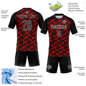 Custom Fire Red Black-White Geometric Shape Sublimation Volleyball Uniform Jersey