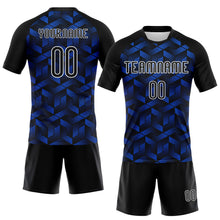 Load image into Gallery viewer, Custom Thunder Blue Black-White Geometric Shape Sublimation Volleyball Uniform Jersey
