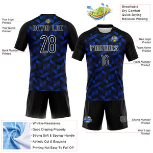 Custom Thunder Blue Black-White Geometric Shape Sublimation Volleyball Uniform Jersey