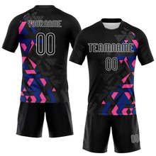 Load image into Gallery viewer, Custom Black Royal-Pink Geometric Shape Sublimation Volleyball Uniform Jersey
