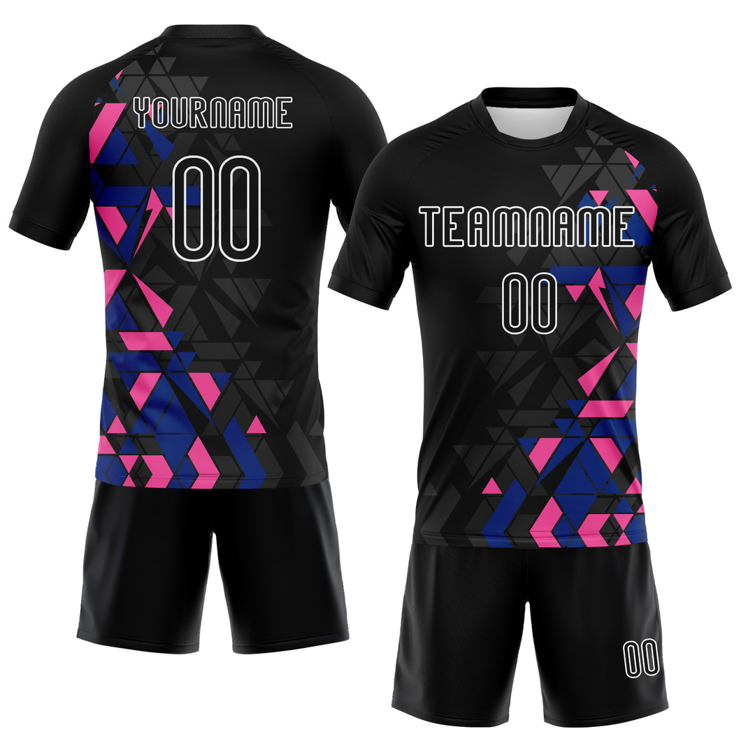 Custom Black Royal-Pink Geometric Shape Sublimation Volleyball Uniform Jersey