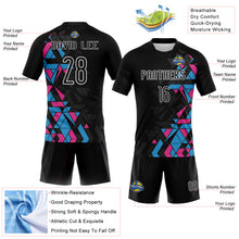 Load image into Gallery viewer, Custom Black Light Blue-Pink Geometric Shape Sublimation Volleyball Uniform Jersey
