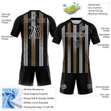 Load image into Gallery viewer, Custom Black Old Gold-White Geometric Shape Sublimation Volleyball Uniform Jersey
