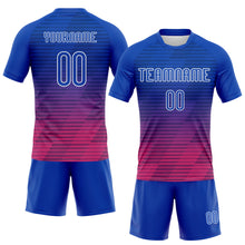 Load image into Gallery viewer, Custom Thunder Blue Pink-White Lines Sublimation Volleyball Uniform Jersey
