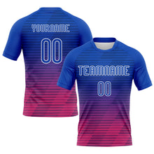 Load image into Gallery viewer, Custom Thunder Blue Pink-White Lines Sublimation Volleyball Uniform Jersey
