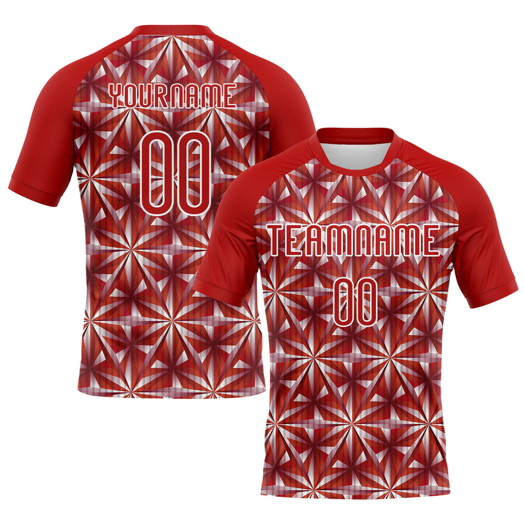 Custom Red White Geometric Shape Sublimation Volleyball Uniform Jersey