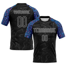 Load image into Gallery viewer, Custom Black Electric Blue Pink-Purple Liquid Fluid Sublimation Volleyball Uniform Jersey
