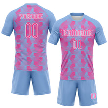 Load image into Gallery viewer, Custom Light Blue Pink-White Geometric Shape Sublimation Volleyball Uniform Jersey
