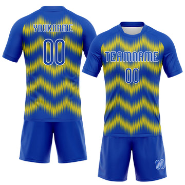 Custom Thunder Blue Gold-White Zigzag Sublimation Volleyball Uniform Jersey