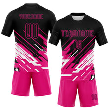 Load image into Gallery viewer, Custom Black Pink-White Lines Sublimation Volleyball Uniform Jersey
