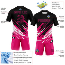 Load image into Gallery viewer, Custom Black Pink-White Lines Sublimation Volleyball Uniform Jersey
