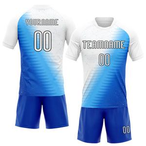 Custom Thunder Blue White-Black Geometric Shape And Lines Sublimation Volleyball Uniform Jersey