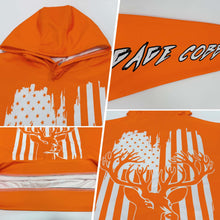 Load image into Gallery viewer, Custom Stitched Bay Orange White-Black 3D American Flag And Deer Hunting Sports Pullover Sweatshirt Hoodie
