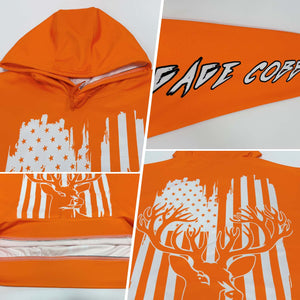 Custom Stitched Bay Orange White-Black 3D American Flag And Deer Hunting Sports Pullover Sweatshirt Hoodie