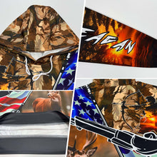 Load image into Gallery viewer, Custom Stitched Camo White-Black 3D American Flag And Hunting Tools Deer Hunting Sports Pullover Sweatshirt Hoodie
