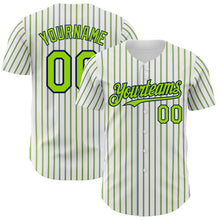 Load image into Gallery viewer, Custom White (Navy Neon Green Pinstripe) Neon Green-Navy Authentic Baseball Jersey
