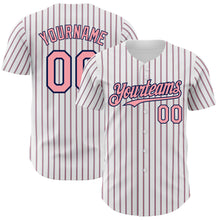 Load image into Gallery viewer, Custom White (Navy Medium Pink Pinstripe) Medium Pink-Navy Authentic Baseball Jersey

