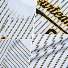 Load image into Gallery viewer, Custom White (Purple Old Gold Pinstripe) Purple-Old Gold Authentic Baseball Jersey
