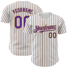 Load image into Gallery viewer, Custom White (Purple Old Gold Pinstripe) Purple-Old Gold Authentic Baseball Jersey
