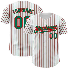 Load image into Gallery viewer, Custom White (Kelly Green Red Pinstripe) Kelly Green-Red Authentic Baseball Jersey
