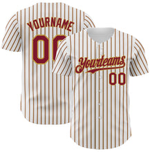 Load image into Gallery viewer, Custom White (Crimson Old Gold Pinstripe) Crimson-Gold Authentic Baseball Jersey
