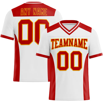 Custom White Red-Gold Mesh Authentic Football Jersey