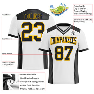 Custom White Black-Gold Mesh Authentic Football Jersey