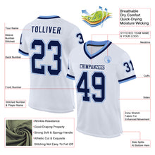 Load image into Gallery viewer, Custom White Navy-Light Blue Mesh Authentic Throwback Football Jersey
