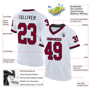 Custom White Maroon-Black Mesh Authentic Throwback Football Jersey