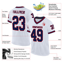 Load image into Gallery viewer, Custom White Navy-Red Mesh Authentic Throwback Football Jersey
