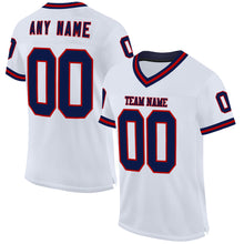 Load image into Gallery viewer, Custom White Navy-Red Mesh Authentic Throwback Football Jersey
