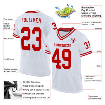 Custom White Red Mesh Authentic Throwback Football Jersey