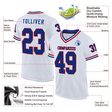 Custom White Royal-Red Mesh Authentic Throwback Football Jersey