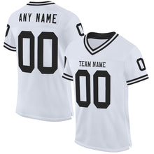 Load image into Gallery viewer, Custom White Black Mesh Authentic Throwback Football Jersey
