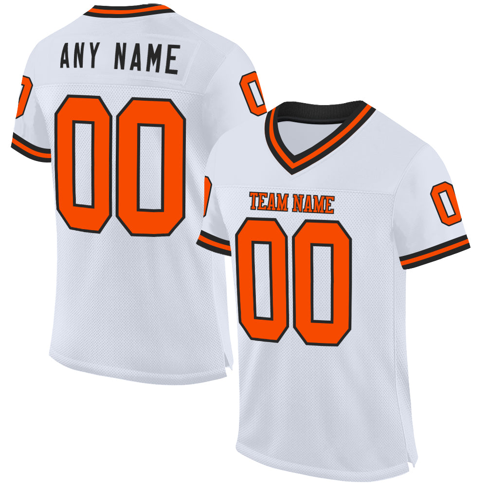 Custom White Orange-Black Mesh Authentic Throwback Football Jersey