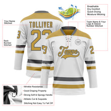 Load image into Gallery viewer, Custom White Old Gold-Steel Gray Hockey Lace Neck Jersey
