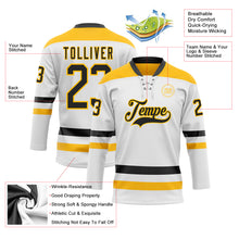 Load image into Gallery viewer, Custom White Black-Gold Hockey Lace Neck Jersey
