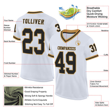 Custom White Black-Old Gold Mesh Authentic Throwback Football Jersey