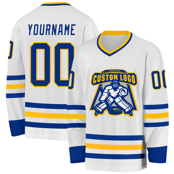 Custom White Royal-Gold Hockey Jersey