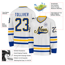 Load image into Gallery viewer, Custom White Royal-Gold Hockey Jersey
