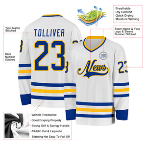 Custom White Royal-Gold Hockey Jersey