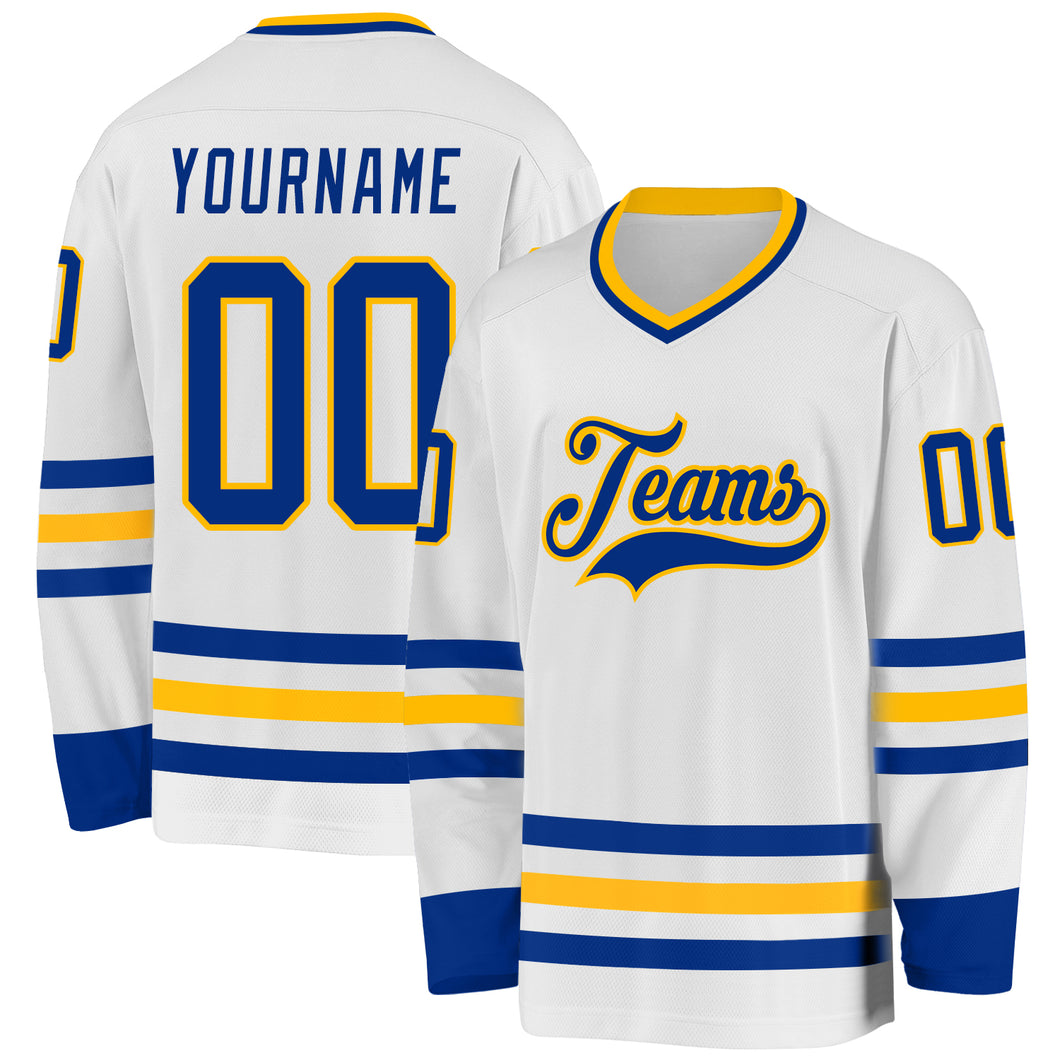 Custom White Royal-Gold Hockey Jersey