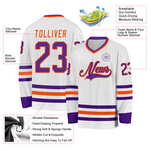 Load image into Gallery viewer, Custom White Purple-Orange Hockey Jersey
