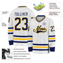 Load image into Gallery viewer, Custom White Navy-Gold Hockey Jersey
