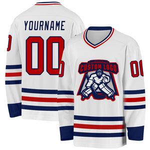 Custom White Red-Navy Hockey Jersey