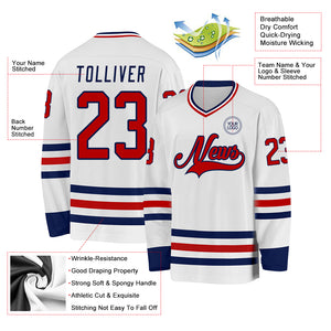 Custom White Red-Navy Hockey Jersey