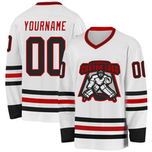 Load image into Gallery viewer, Custom White Black-Red Hockey Jersey
