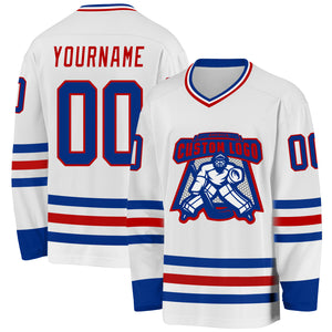 Custom White Royal-Red Hockey Jersey