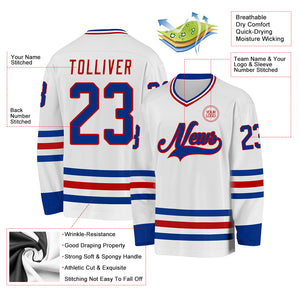 Custom White Royal-Red Hockey Jersey